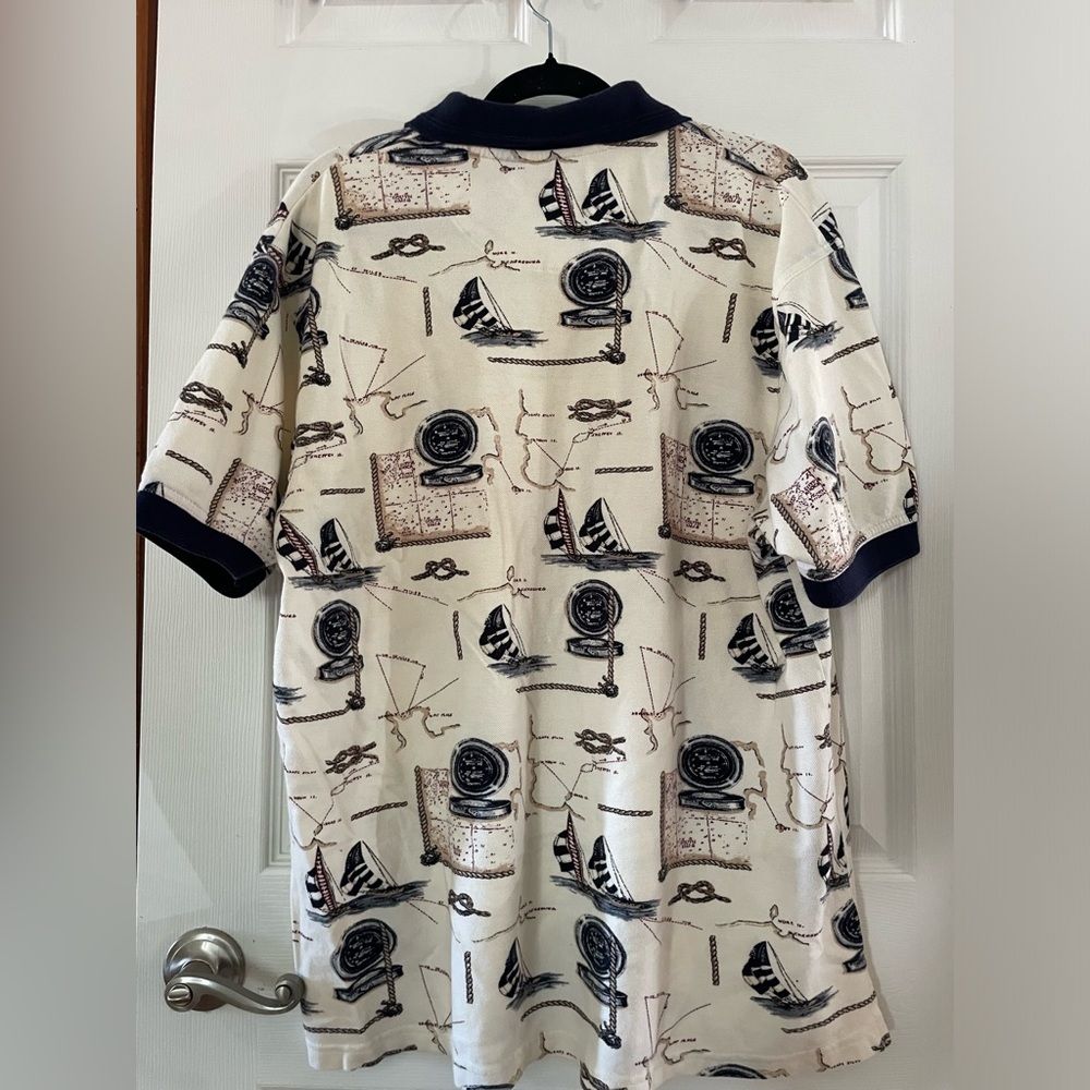Vintage Natural Issue Men’s Sailboat Maritime Print Polo - Picture 3 of 3
